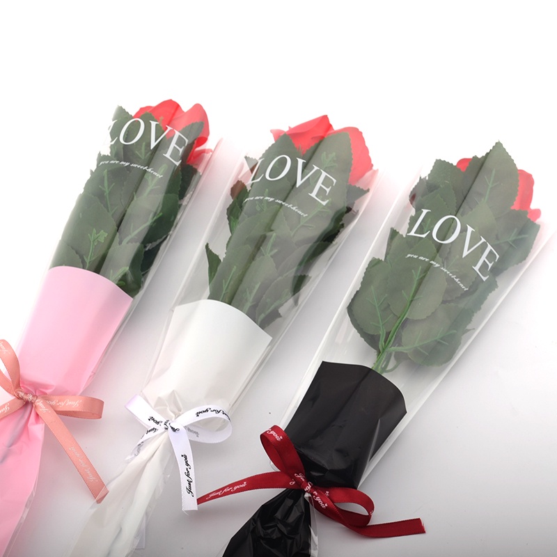 【現貨】【母親節 鮮花包裝】 新款 love鮮花單支袋 花束花店花藝包裝袋 材料一隻枝玫瑰花塑膠套袋