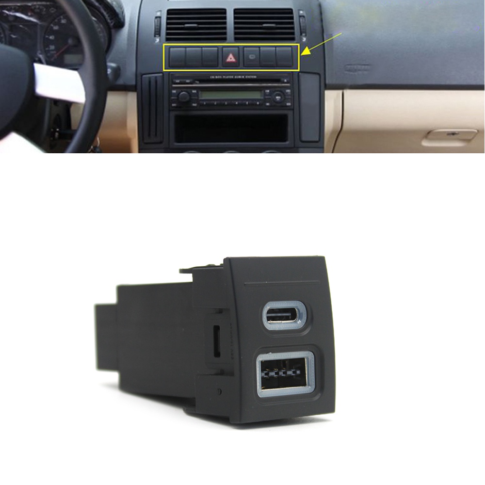 VOLKSWAGEN 車載充電器插座雙 USB PD C 型充電插座電源適配器手機適用於大眾大眾 POLO 04-11