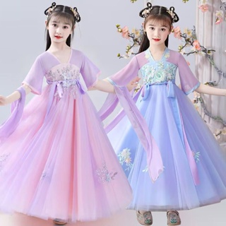 漢服女童秋裝兒童唐裝長袖古著襦裙小女孩中國風公主裙超仙洋裝