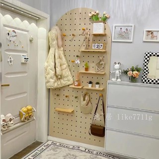 創意實木洞洞板 實木牆上置物架 木質展示架 牆壁掛牆 書架掛板 牆面隔板 實木收納架
