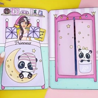 【F&X】DIY安靜書熊貓玩偶之家換裝紙娃娃趣味解壓玩具遊戲角色扮演自製韓國遊戲書