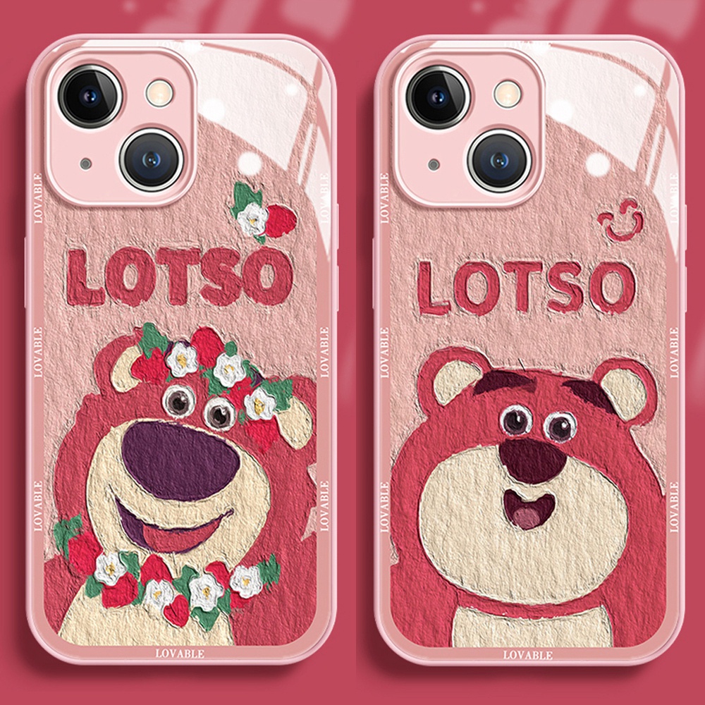 TIGER 草莓熊Lotso 熊抱哥 強化玻璃背面 iphone手機殼 適用 iPhone13 14promax i11