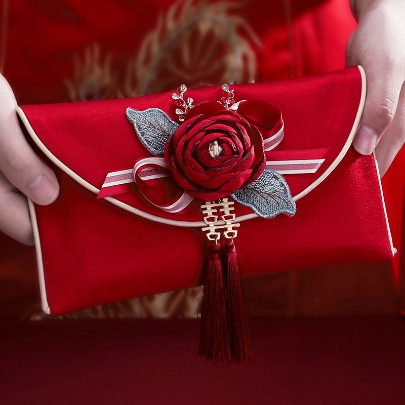 改口費紅包 結婚 2023新款 婚禮專用訂婚 萬元大號 父母錦緞紅包袋一對 刺繡紅包 布紅包袋 刺繡紅包袋
