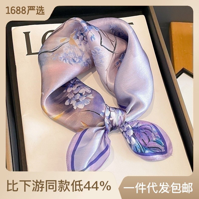 桑蠶絲100% 真絲絲巾 53*53CM2023韓版新款桑蠶絲真絲方巾53裝飾領巾送禮圍巾披肩百搭春秋絲巾