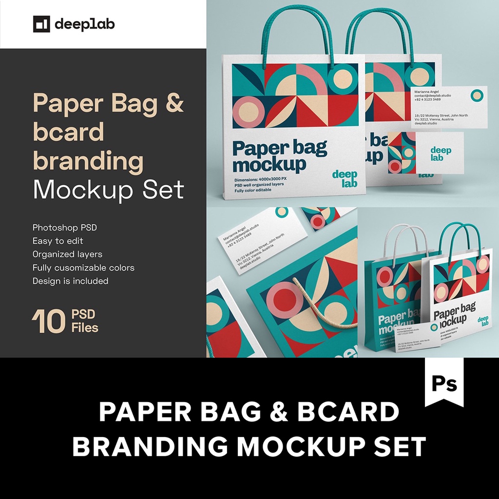 10款品牌紙袋名片設計效果展示Ps貼圖樣機範本素材
