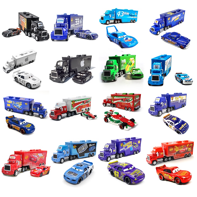 汽車總動員95麥大叔貨櫃車加小車合金貨櫃車汽車模型兒童玩具