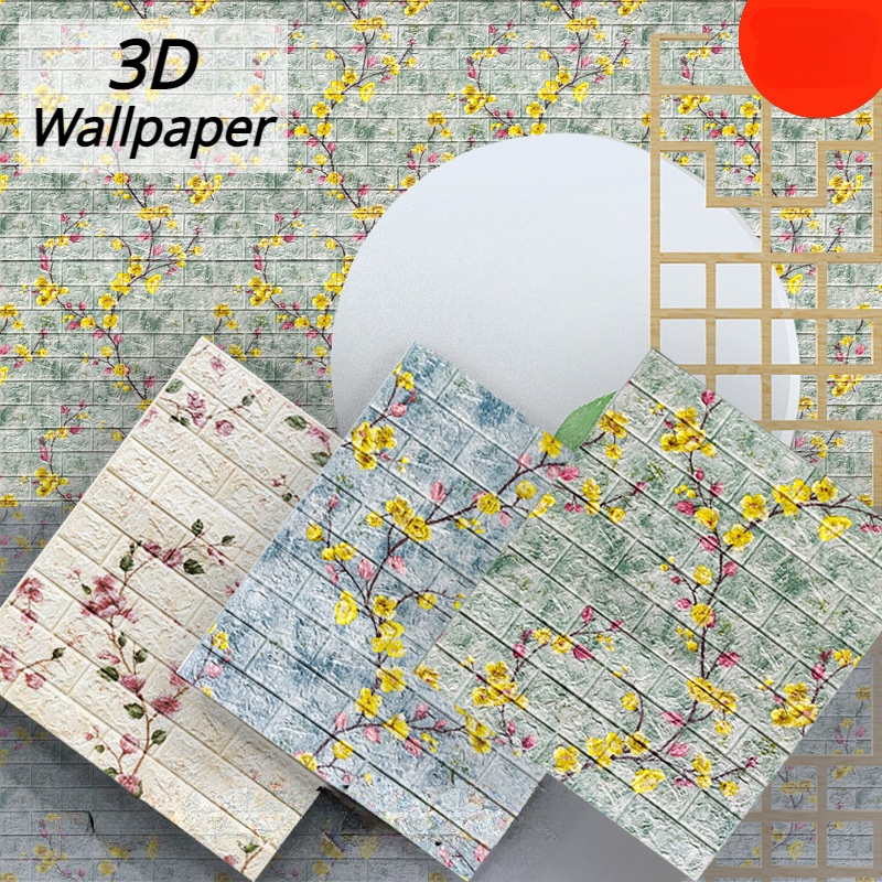 70x77cm 加厚優質材料壁紙自粘 3D 桃花圖案貼紙泡沫 XPE 泡沫防水牆貼家居牆飾