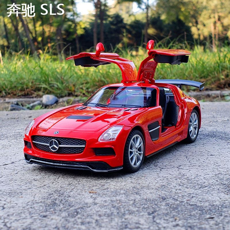 1/32賓士sls跑車合金汽車模型模擬金屬車模擺件聲光回力玩具車模