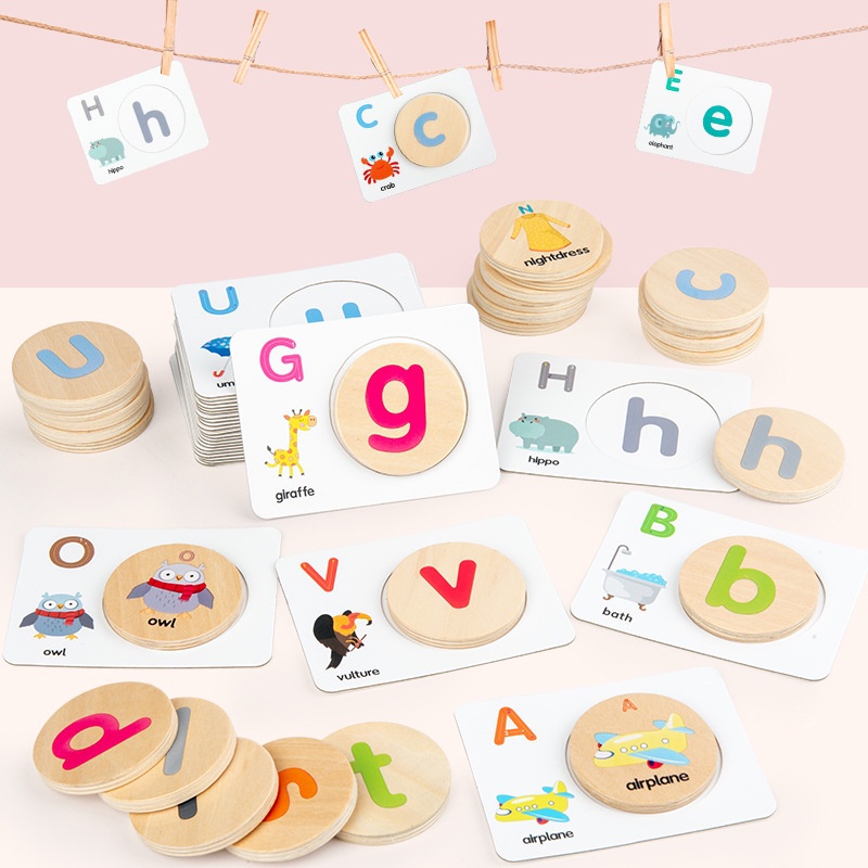 【蒙恩】幼兒園兒童早教英文思維訓練 字母配對立體木製拼圖