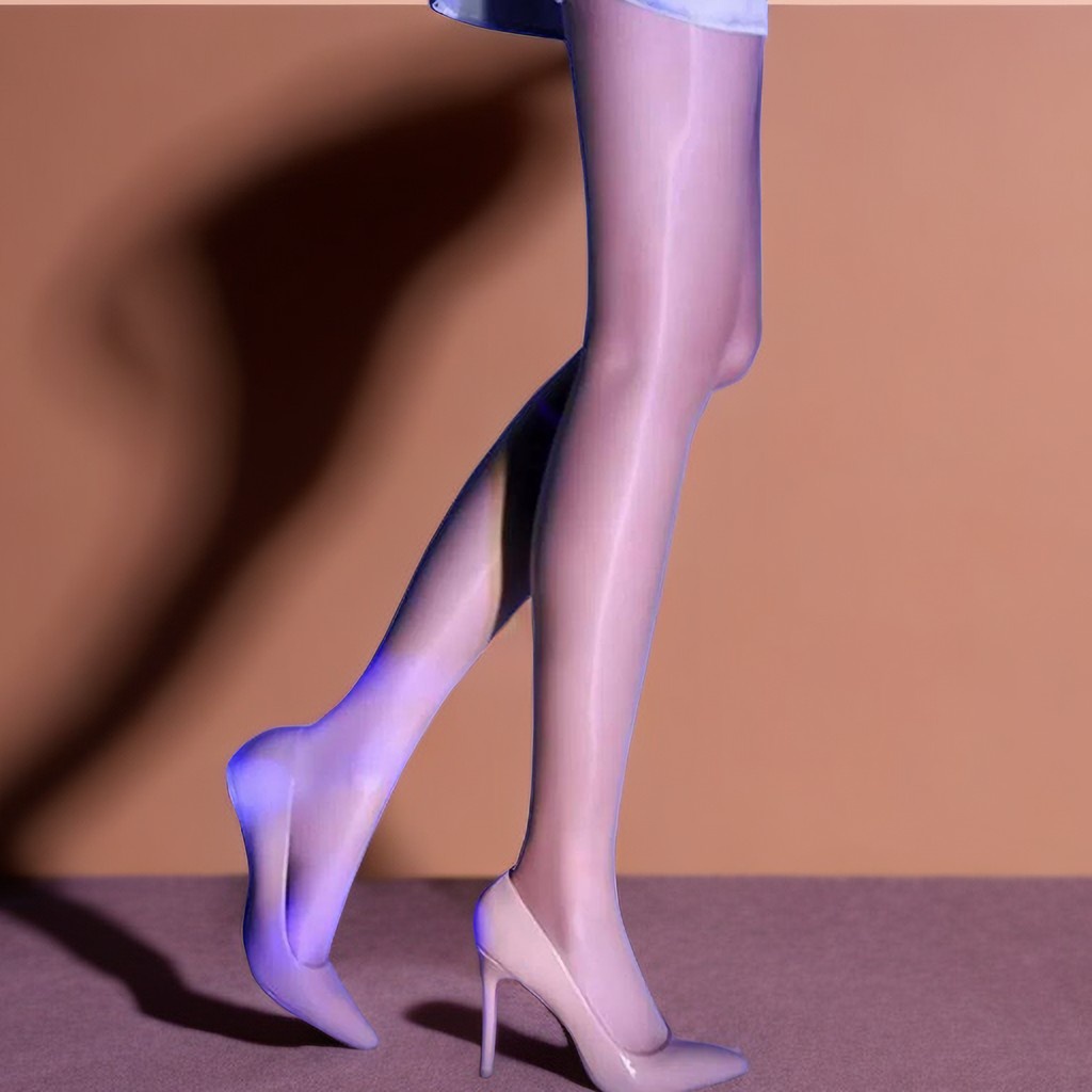 新款閃光絲滑絲襪女超薄一線開檔性感透明反光油亮連褲襪