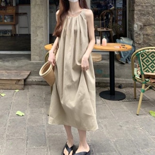 韓版無袖洋裝 夏季背心裙 時尚減齡寬鬆長裙