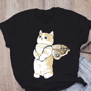 女款T恤可愛貓咪搞笑卡通T恤原宿圖案Ulzzang T恤3D印花T恤時尚唯美上衣Tee女