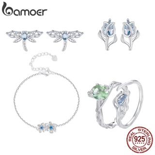 Bamoer 純銀 925 純銀韓國夢幻蜻蜓耳環和戒指首飾套裝精美女士禮物