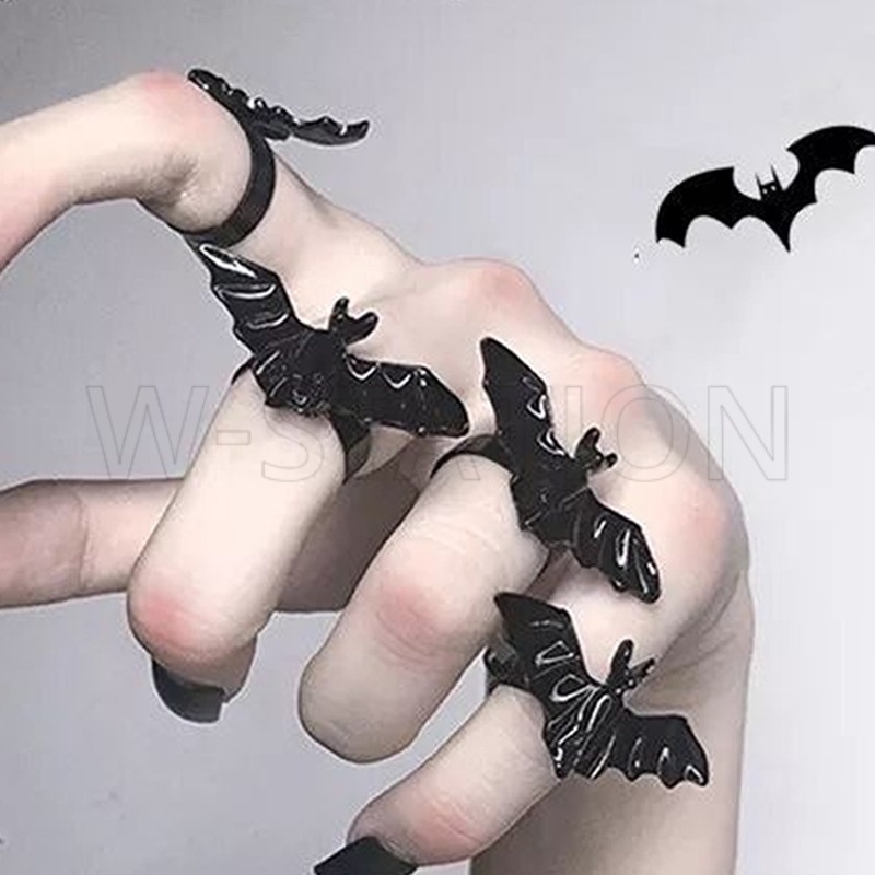 男女通用複古哥特式蝙蝠開口戒指女士男士/精緻朋克蝙蝠魅力可調節戒指/時尚個性戒指/萬聖節派對幾何高級珠寶禮物