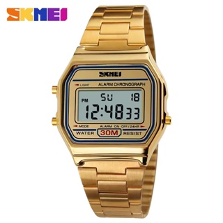 Skmei 1123 時尚男士不銹鋼錶帶 LED 顯示手錶 3Bar 防水數字手錶 reloj hombre 適合休閒運