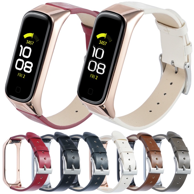 SAMSUNG 錶帶 + 保護框適用於三星 Galaxy Fit2 R220 皮革錶帶適用於三星 Galaxy SM-R