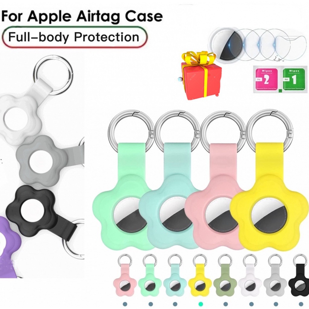 Apple Airtag 鑰匙扣花盒適用於 Air Tag Tracker 帶 2 片 Airtags 薄膜,帶防丟鑰匙