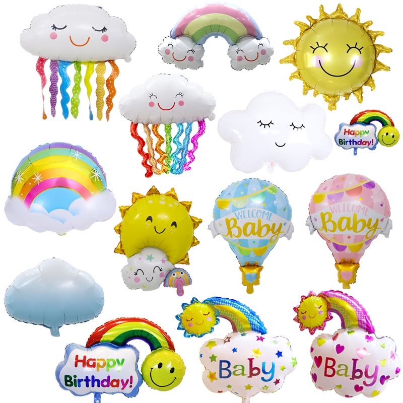 現貨鋁膜氣球 兒童氣球 生日氣球   大號流蘇雲朵彩虹鋁膜氣球 生日派對熱氣球   裝飾婚房佈置卡通氣球