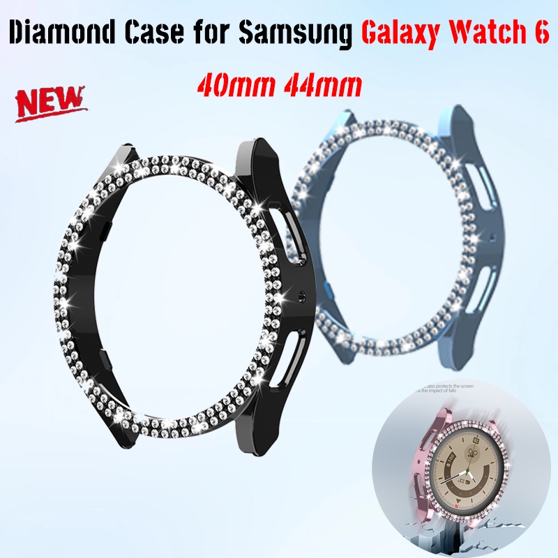 SAMSUNG 三星 Galaxy Watch 6 保護殼 40 毫米 44 毫米 PC 空心框架保護雙鑽石適用於 Ga