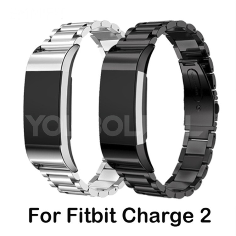 Fitbit charge 2/3蝴蝶扣三珠鋼帶腕帶心率手環金屬不銹鋼手錶帶 Fitbit charge3錶帶