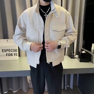 鹿皮絨男士外套 秋冬季潮牌痞帥雙層短版夾克 2023新款高階感刷毛加厚工裝夾克男 M-3XL