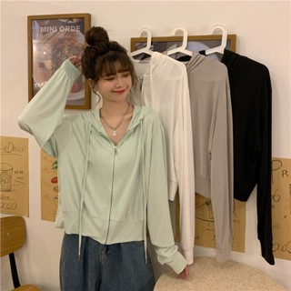 【JODIES】S-2XL 夏季冰絲透氣防曬衣女 韓版 寬鬆百搭 薄款外穿拉鏈連帽外套 素色女生長袖上衣服