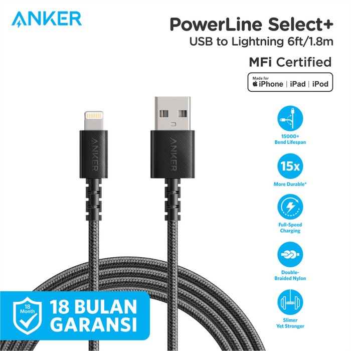 Anker 充電器電纜電力線 USB A 型轉閃電 1.8m 6FT A8013