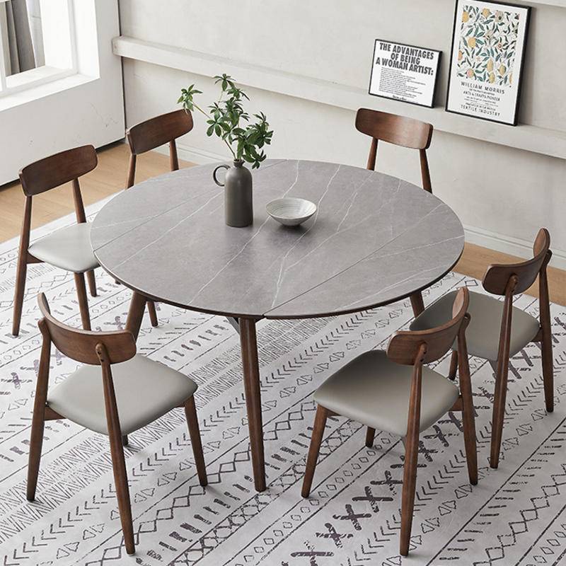 岩板 餐桌 實木 家用 可伸縮 折疊 桌椅 組合 輕奢 現代 簡約 方變圓 飯桌 12mm