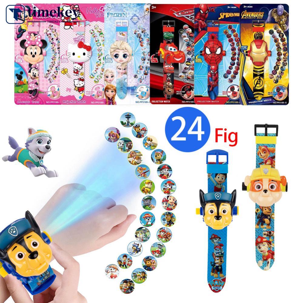 Timekey 兒童手錶卡通汽車 24 投影圖案數字手錶男孩女孩 LED 兒童時鐘聖誕玩具 G2J9