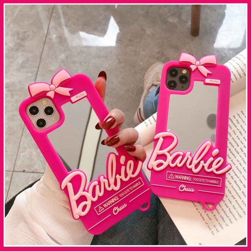 ♫預購♫ barbie 芭比 手機殼 蝴蝶結 鏡子 韓國ins 粉紅手機支架 手機鏈 手機飾品 手機掛繩