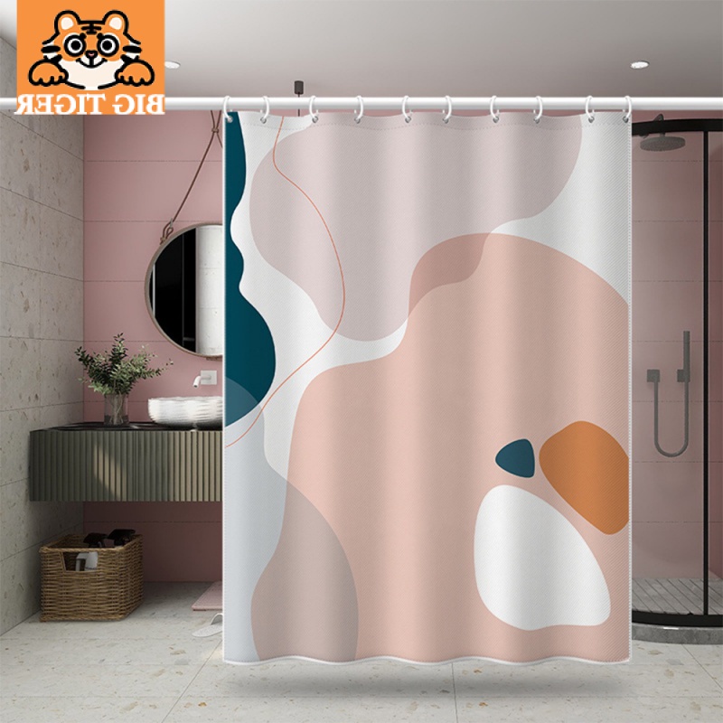 北歐風抽象藝術浴簾防水滌綸麵料浴簾莫蘭迪浴室裝飾色塊窗簾 VQLZ