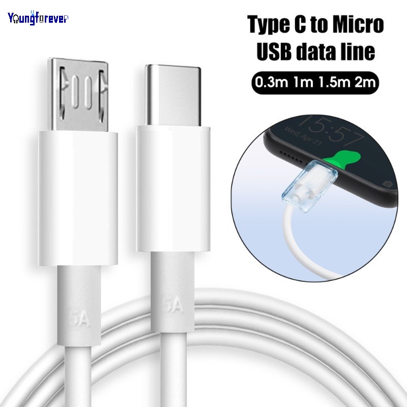 優質實用 0.3/1/1.5/2m Type-C 轉 Micro USB 雙端口手機充電適配器電纜耐用 PVC 公對公數