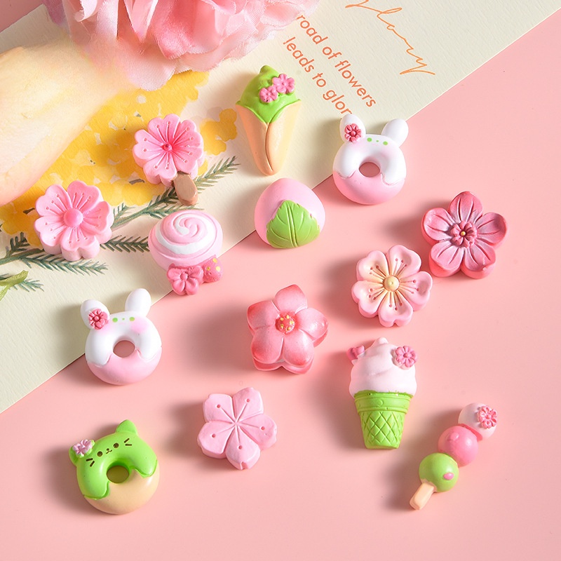 新款甜美櫻花馬卡龍食玩系列 手工diy材料手機殼冰箱貼頭繩髮飾貼