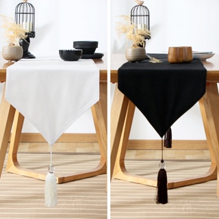 雙層,帶流蘇的純黑色 n 白色桌布,適合 1.8m 的桌子,用於餐桌、咖啡桌、露台桌、茶几