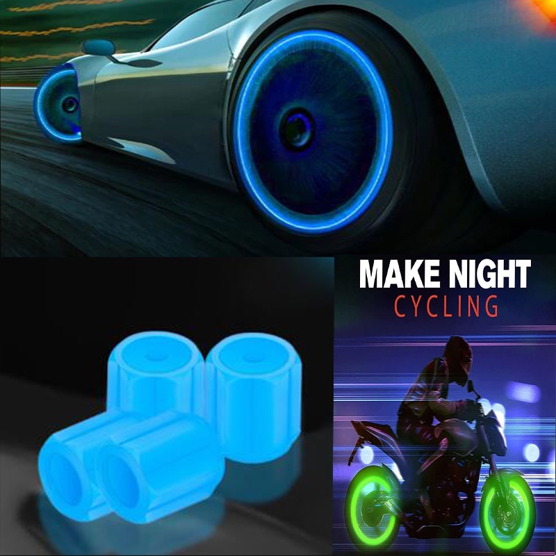 4件裝汽車摩托車自行車輪轂發光氣門罩輪胎裝飾炫酷發光輪胎氣門嘴蓋
