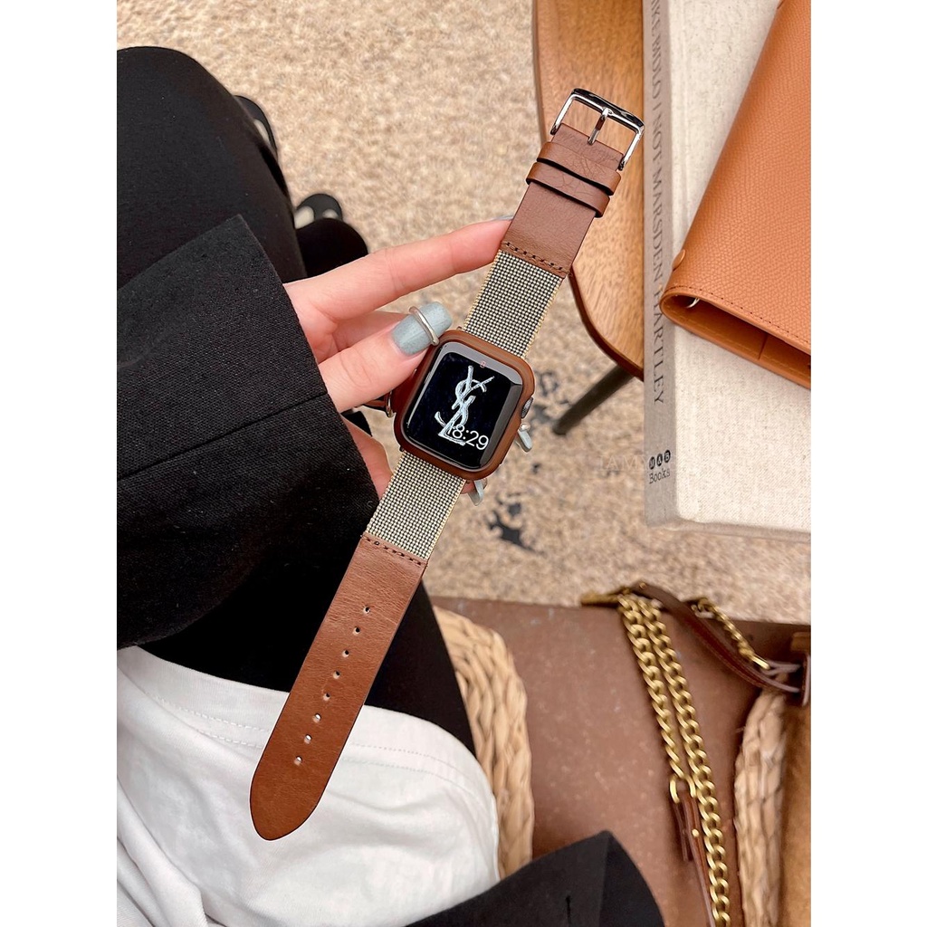 【現貨】IAMYEE野遊皮質拼接適用於345678代SES8Apple Watch手錶帶S7
