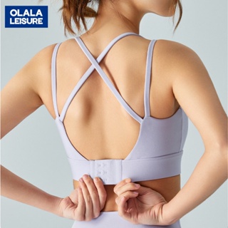 OLALA新款中強度運動內衣半固定杯一件式式瑜伽背心細肩帶無痕健身內衣女