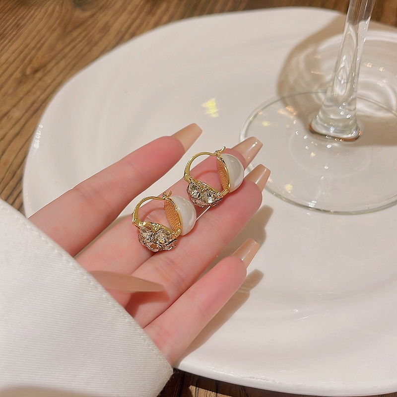 韓國新款高級設計感雙面珍珠鋯石耳環女輕奢小眾百搭氣質耳環耳飾