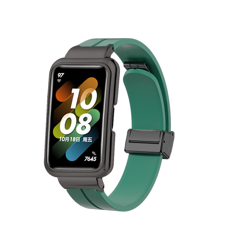 華為手環8 一體式 錶帶+金屬保護殼 全包殼 華為8 矽膠錶帶