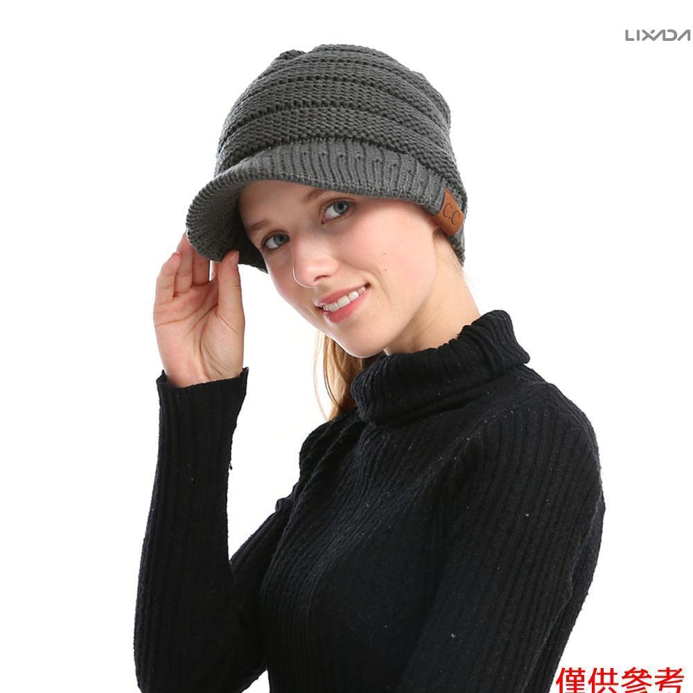 [新品到貨]冬季女式女童柔軟保暖針織加厚帽子馬尾無簷小便帽帶遮陽板戶外滑雪運動帽[26]