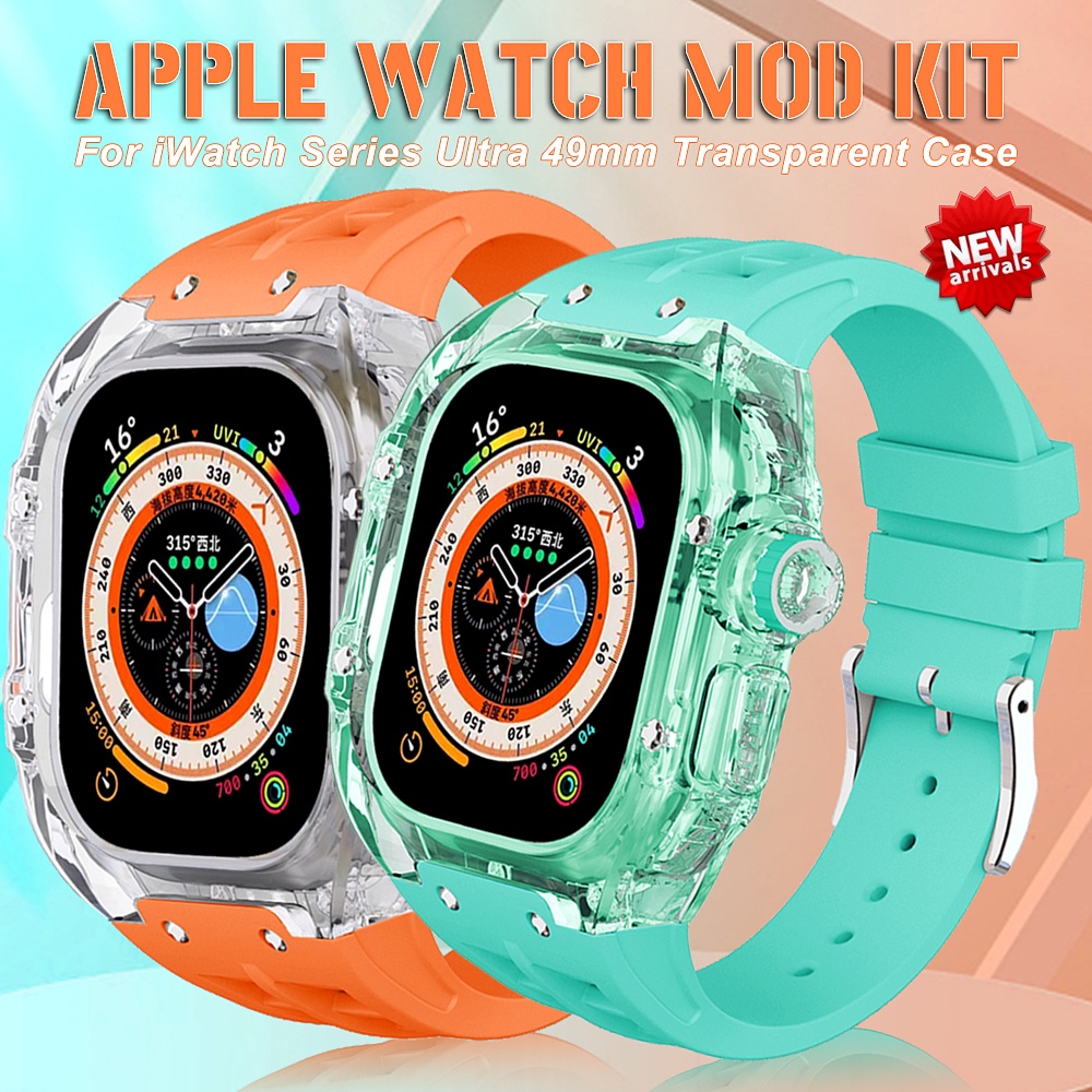 豪華改裝套件透明錶殼運動橡膠錶帶兼容 Apple Watch 49 毫米 Ultra iWatch Series 8 U