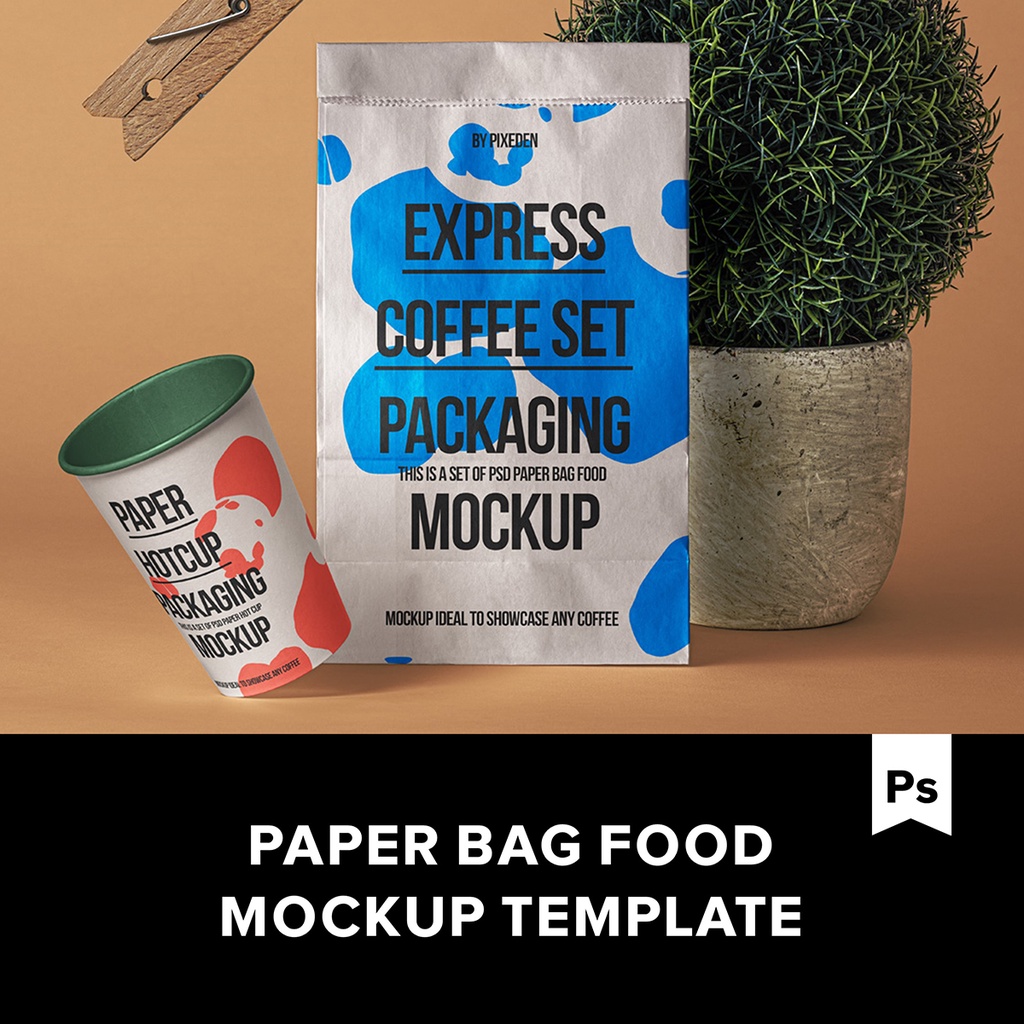 1款熱飲紙杯食品包裝紙袋設計Ps貼圖樣機範本素材