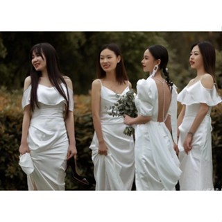 𝓑𝓵𝓪𝓬𝓴𝓢𝔀𝓮𝓮𝓽𝔂 新款白色緞面伴娘禮服 #戶外婚禮#姐妹團#主持人#晚禮服