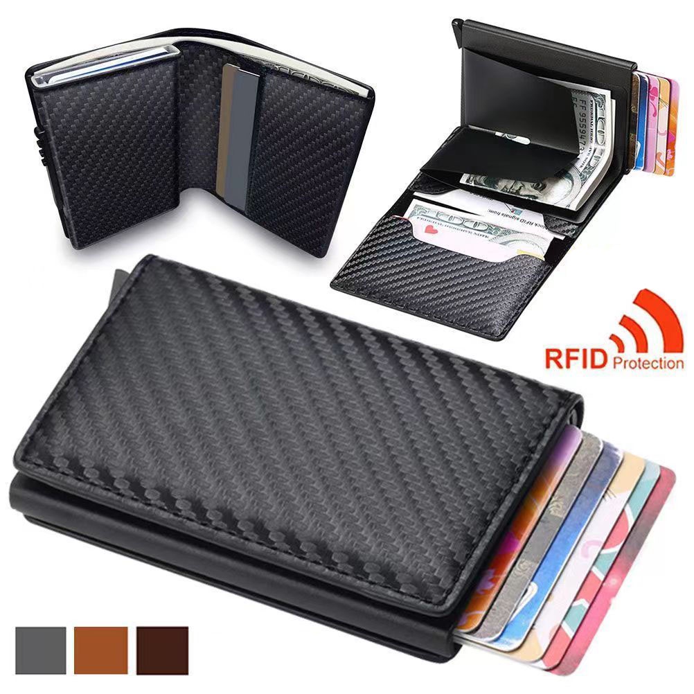 Rfid防盜卡夾自動彈出式超薄金屬信用卡包男士卡錢包