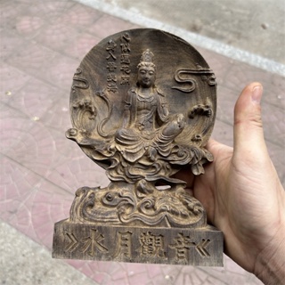 越南沉香木雕刻水月自在觀音擺件禪意客廳玄關佛像工藝品家居裝飾手工製作雕像 木雕藝品 家居擺件小神像 神尊 佛像 木藝