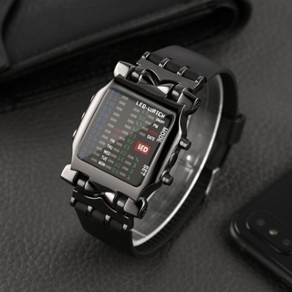 多功能流行方形錶盤 Uisex 二進制 LED 數字手錶橡皮筋休閒運動戶外腕錶
