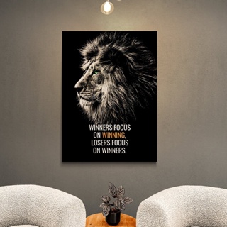 獅子勵志壁畫藝術油畫勵志正面引用動物海報和辦公室家居裝飾版畫