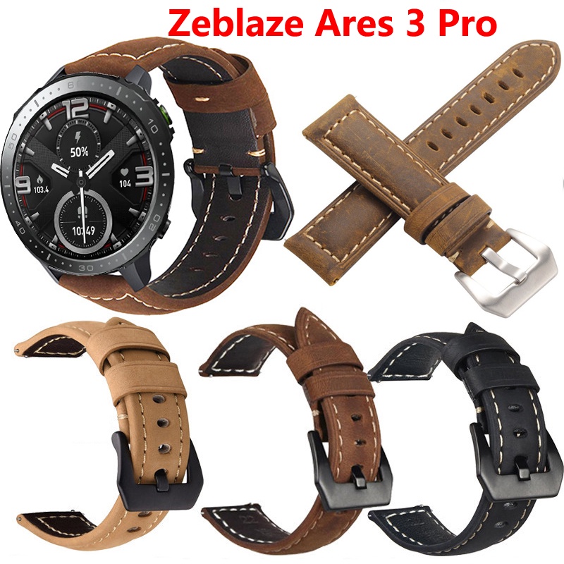 22 毫米快速釋放皮革錶帶適用於 Zeblaze Ares 3 Pro Vibe 7 Pro 優質正品復古真皮錶帶配件