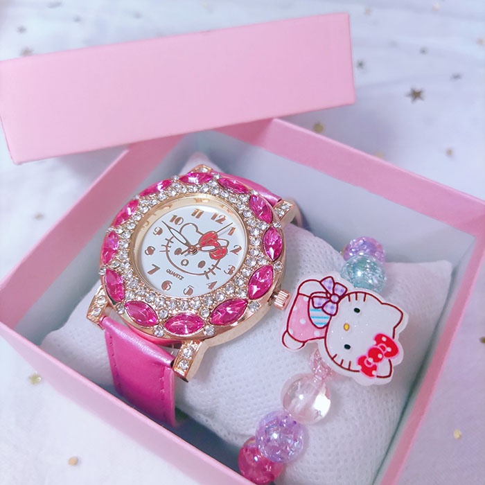 動漫 Hello Kitty 手錶女孩兒童手錶卡哇伊學生兒童手鍊手錶兒童生日禮物