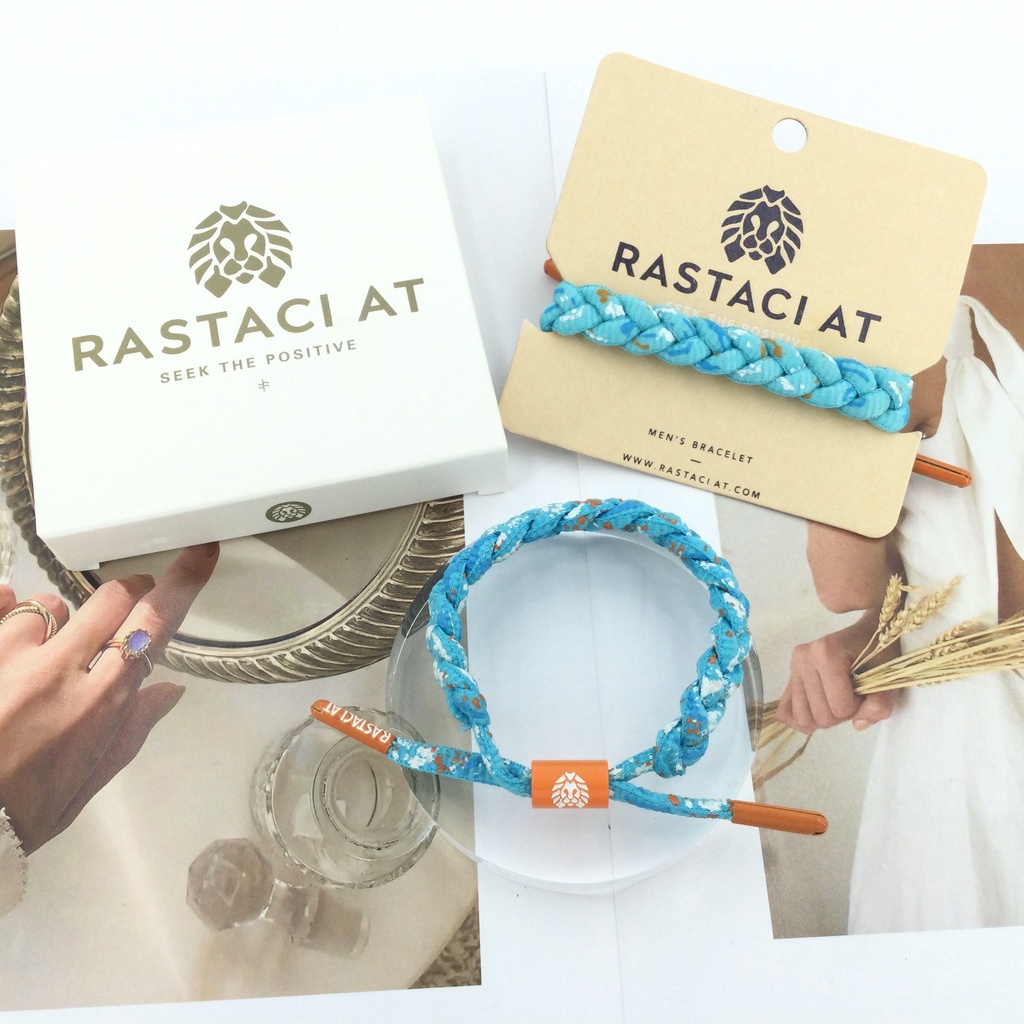 RASTAClAT 手鍊墨水藍橙色帶高級禮品盒手鍊男士女士袖口編織手鐲手鍊珠寶減壓禮物自然